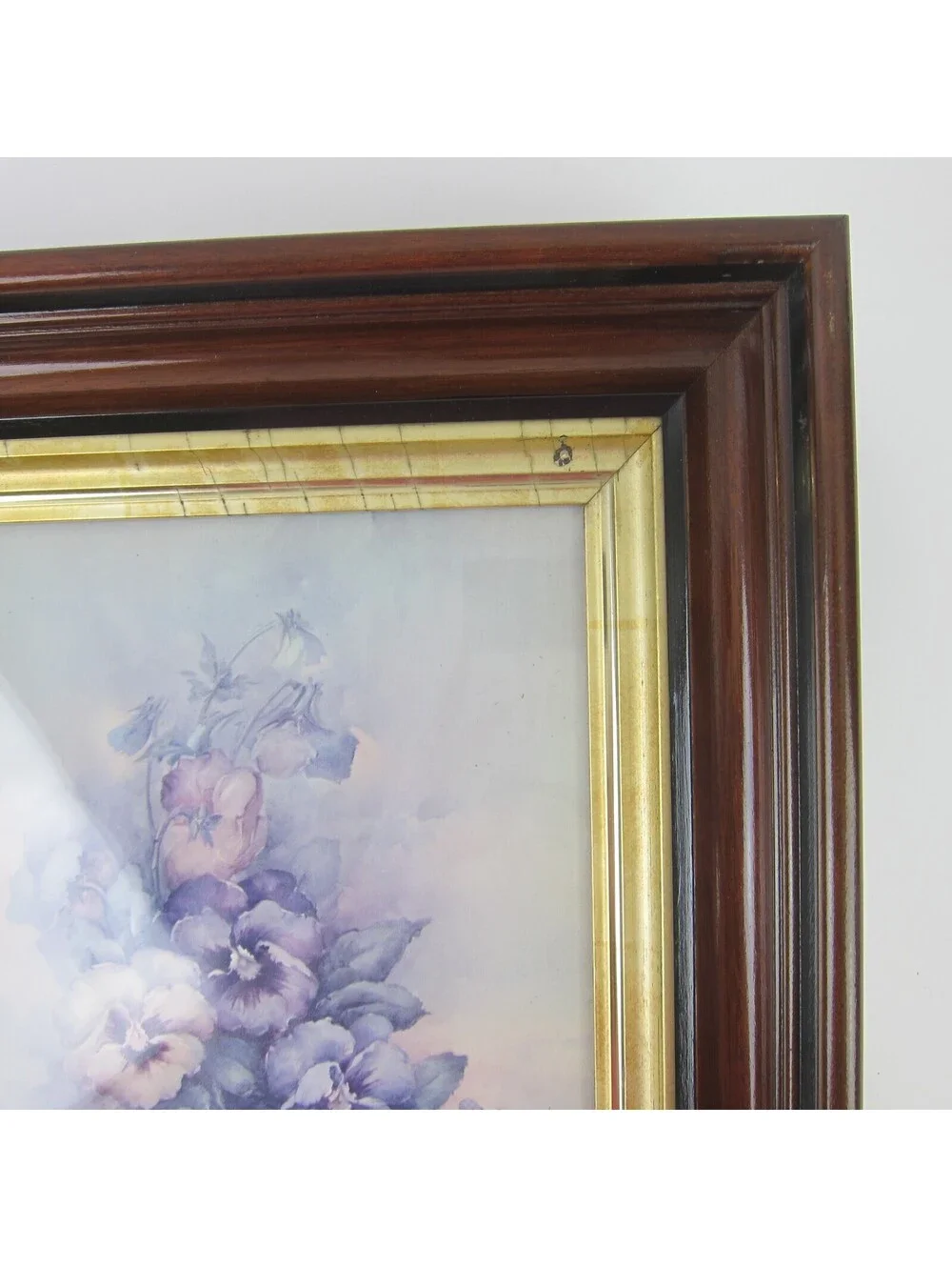 Antique Victorian Deep Picture Frame Wood Gold Gilt Sonie Ames Flower Print
